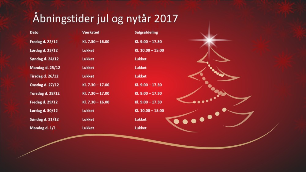 Åbningstider jul og nytår 2017